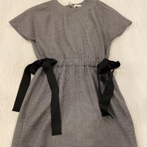 Zara Trafaluc Houndstooth Dress with Bow Tie Waist Gingham Print Small
